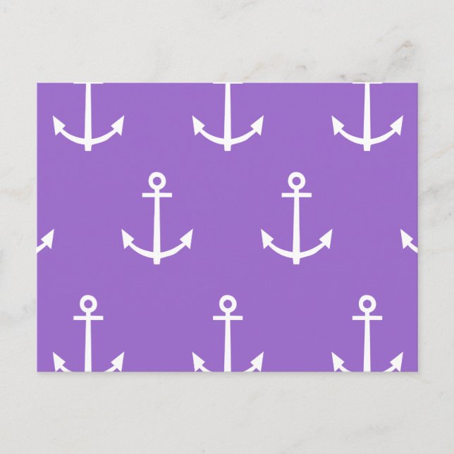 Purple and White Anchors Pattern 1 Postcard (Front)