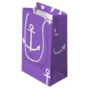Purple and White Anchors Pattern 1 Small Gift Bag