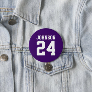 Purple and White Athlete Name Jersey Number 7.5 Cm Round Badge