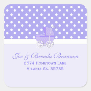 Purple and White Baby Carriage Address Stickers