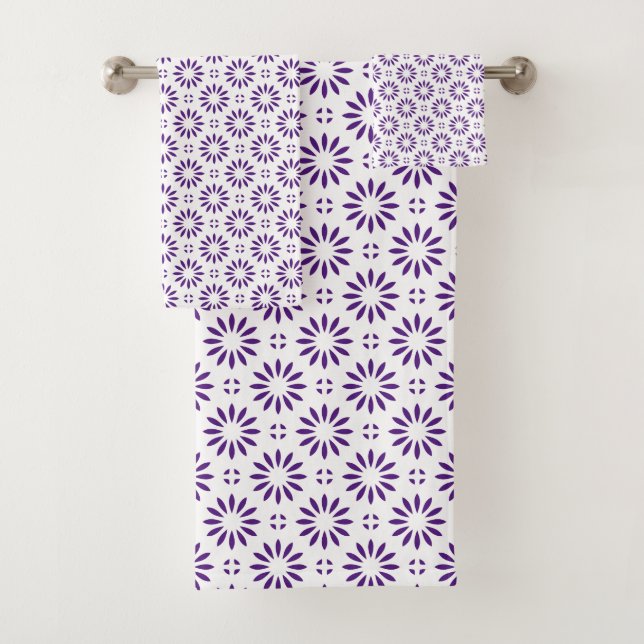 Purple and White Bath Towel Set (Insitu)