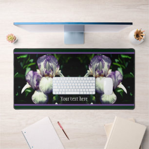 Purple And White Bearded Iris Flowers Personalised Desk Mat