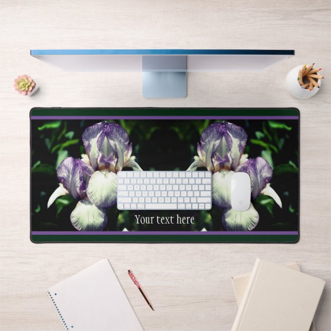 Purple And White Bearded Iris Flowers Personalised Desk Mat (Office 1)