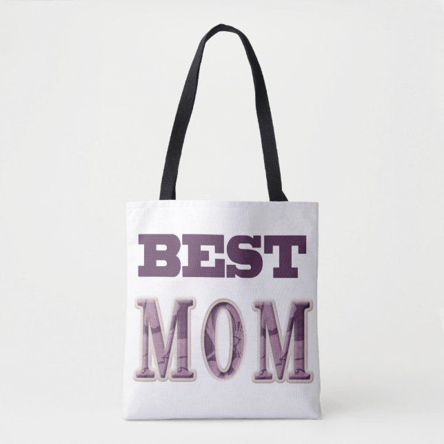 Purple and White Best Mum Design Tote Bag (Front)