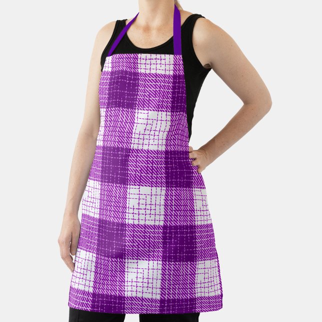 Purple and White Bold Checkered Plaid Design  Apron (Creator Uploaded)