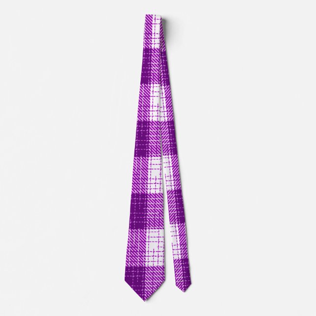 Purple and White Bold Checkered Plaid Design  Tie (Front)