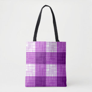 Purple and White Bold Checkered Plaid Design Tote Bag