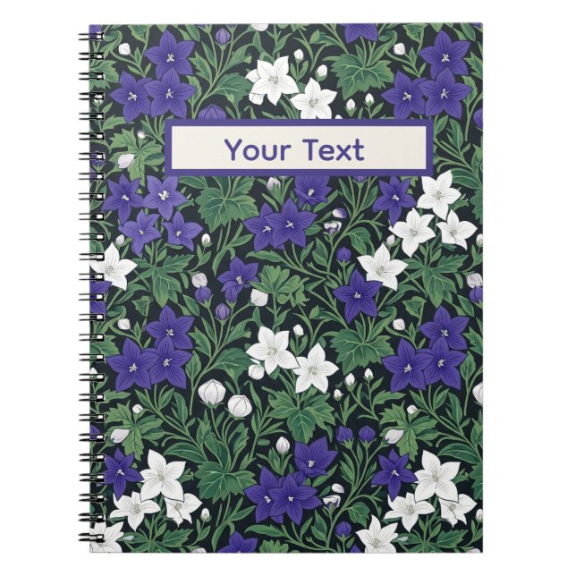 Purple and White Botanical Custom Text Spiral Note Notebook (Front)