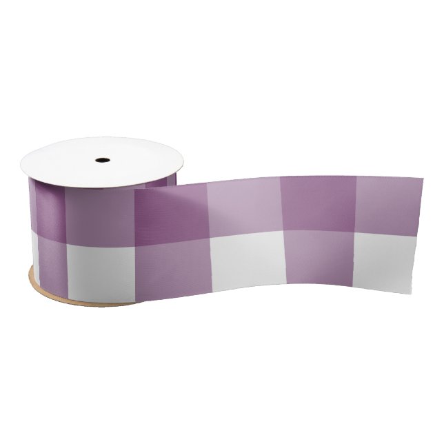 PURPLE AND WHITE BUFFALO CHECK SATIN RIBBON (Spool)