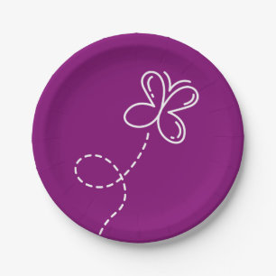 Purple And White Butterfly Wedding Party Paper Plate