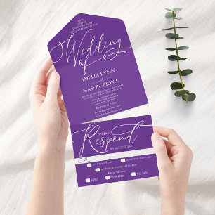 Purple and White Calligraphy Script Wedding All In One Invitation