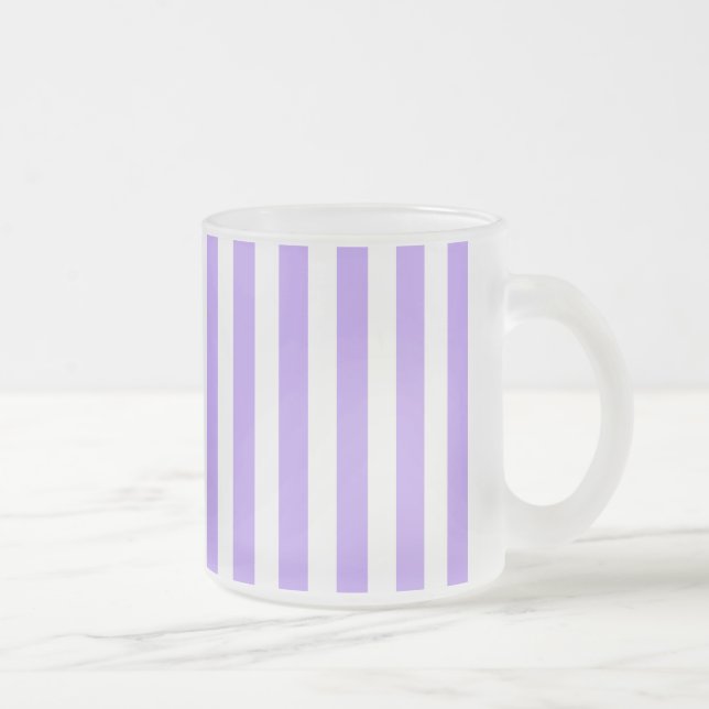 Purple and white candy stripes frosted glass coffee mug (Right)