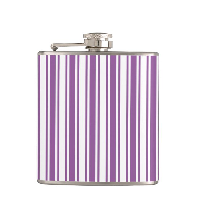 Purple and white candy stripes hip flask (Front)