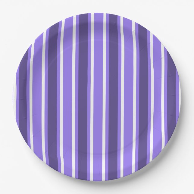 Purple and white candy stripes paper plate (Front)