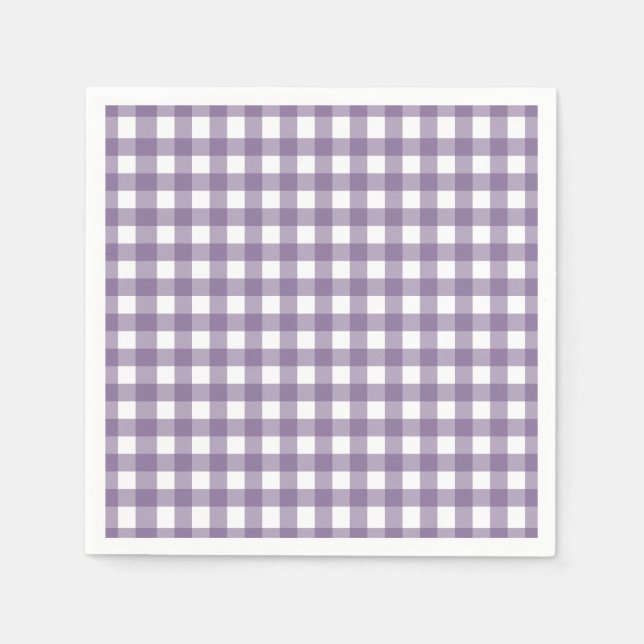 Purple and White Checked Gingham Pattern Napkin (Front)
