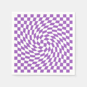Purple and White Chequered Chequerboard Pattern Napkin