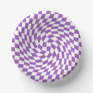 Purple and White Chequered Chequerboard Pattern Paper Plate
