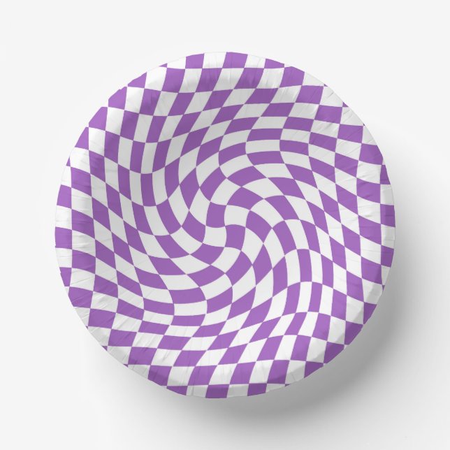 Purple and White Chequered Chequerboard Pattern Paper Plate (Front)