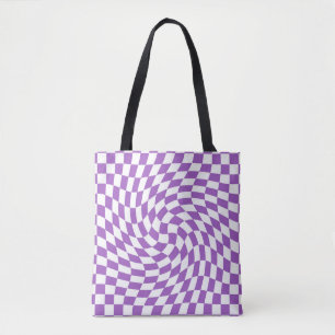 Purple and White Chequered Chequerboard Pattern  Tote Bag