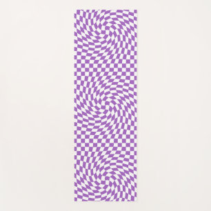 Purple and White Chequered Chequerboard Pattern Yoga Mat