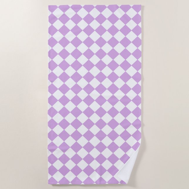 Purple and White Chequered Pattern Beach Towel (Front)