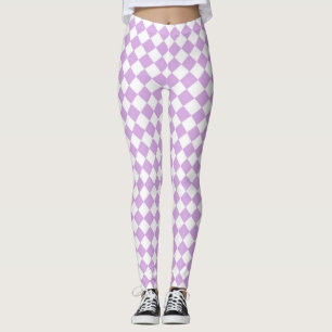 Purple and White Chequered Pattern Leggings
