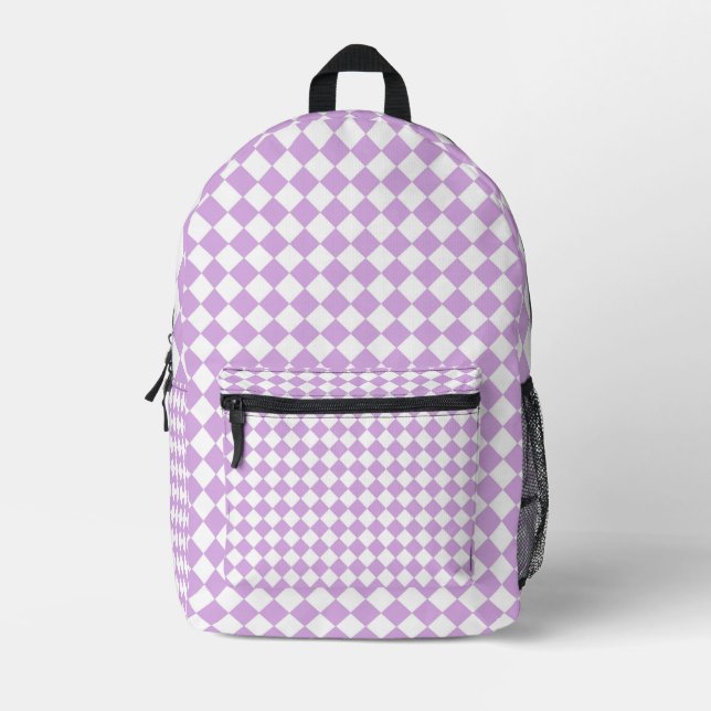 Purple and White Chequered Pattern Printed Backpack (Front)