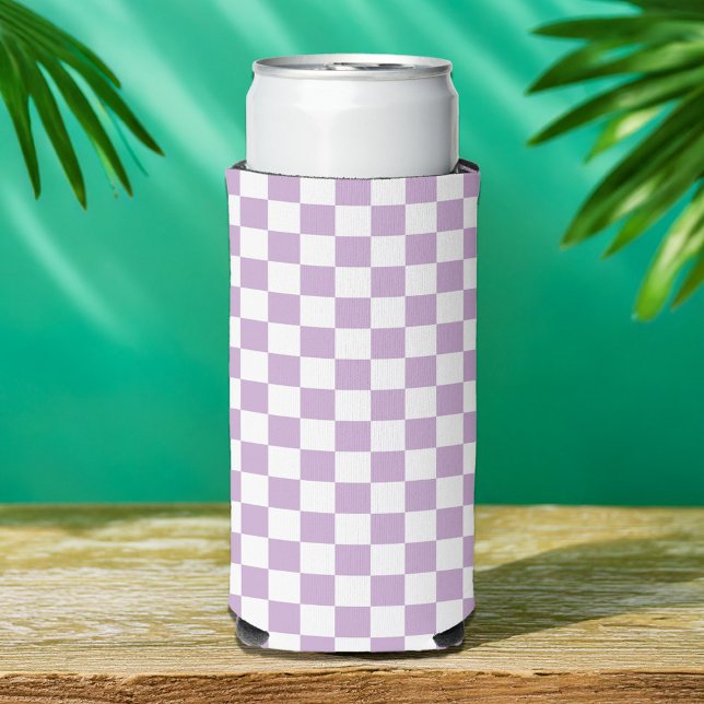Purple and White Chequered Pattern Seltzer Can Cooler (Creator Uploaded)
