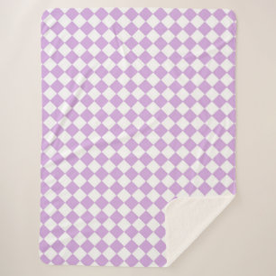 Purple and White Chequered Pattern Sherpa Blanket