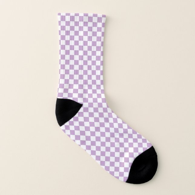 Purple and White Chequered Pattern Socks (Left Inside)