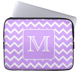 Purple and White Chevron Design. Custom Monogram. Laptop Sleeve