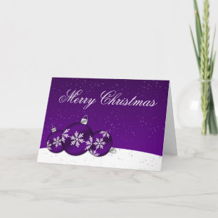 Purple and White Christmas Snowflake Ornaments Holiday Card