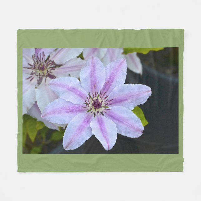 Purple And White Clematis Fleece Blanket (Front (Horizontal))