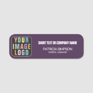 Purple and White Company Logo, Employee Name Title Tag