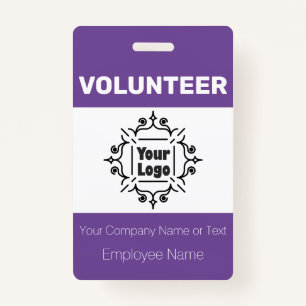 Purple and White Custom Logo Volunteer Worker ID ID Badge