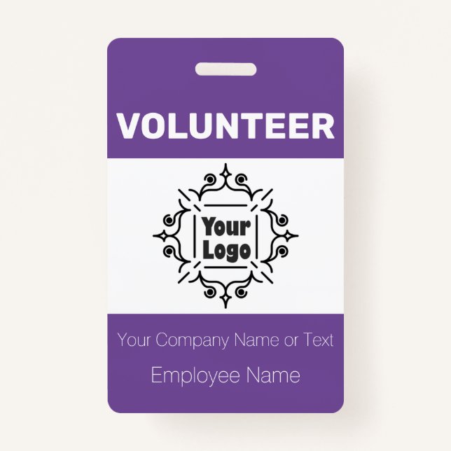 Purple and White Custom Logo Volunteer Worker ID ID Badge (Front)
