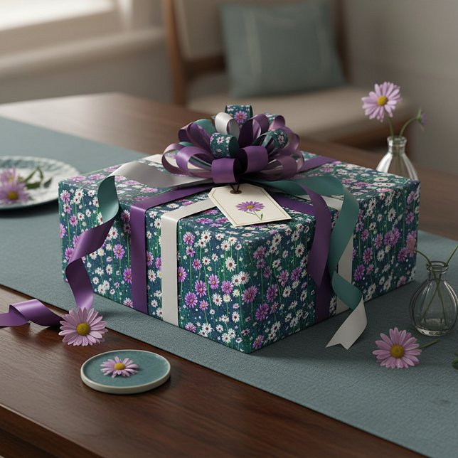 Purple and white daisies pattern wrapping paper (Creator Uploaded)
