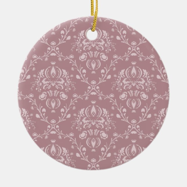 Purple and White Damask Ceramic Tree Decoration (Front)