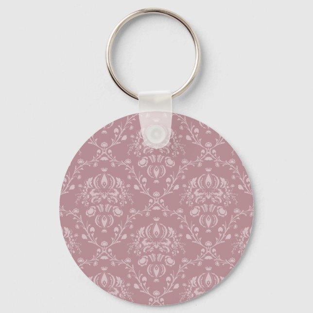 Purple and White Damask Key Ring (Front)