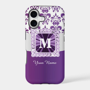 Purple and white damask monogram