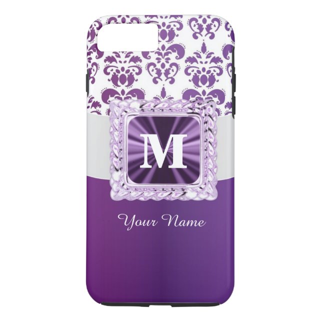 Purple and white damask monogram Case-Mate iPhone case (Back)