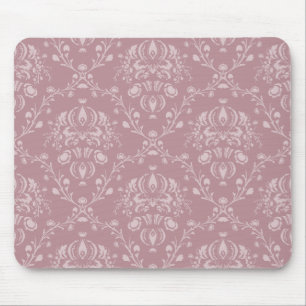 Purple and White Damask Mouse Pad