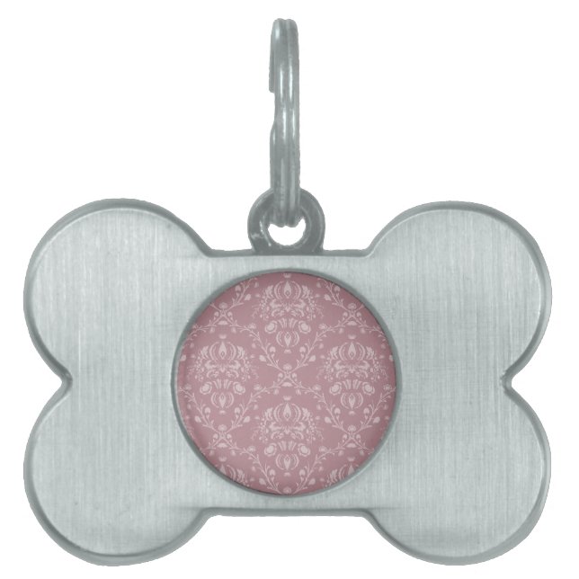 Purple and White Damask Pet ID Tag (Front)