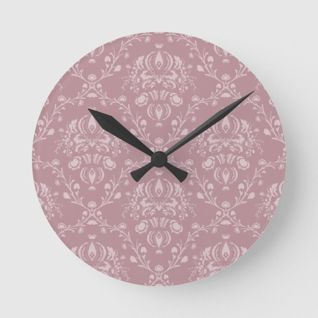 Purple and White Damask Round Clock (Front)