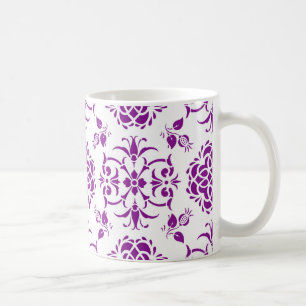 Purple and White Damask Style Pattern Coffee Mug