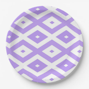 Purple and white diamond pattern paper plate