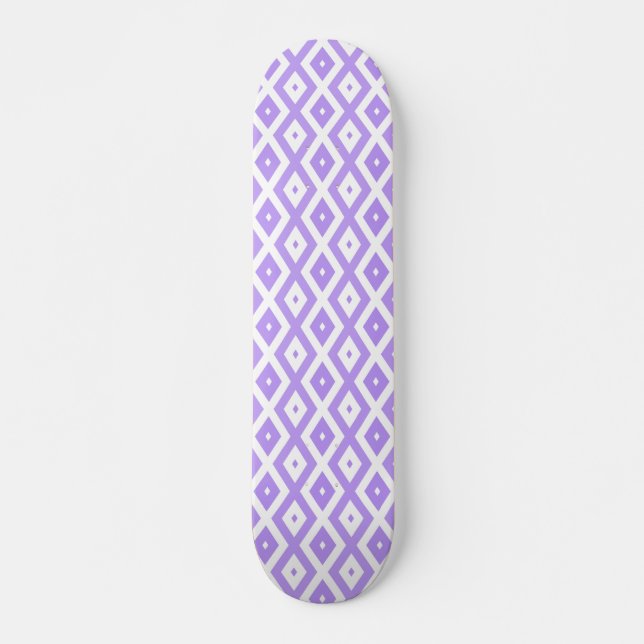 Purple and white diamond pattern skateboard (Front)