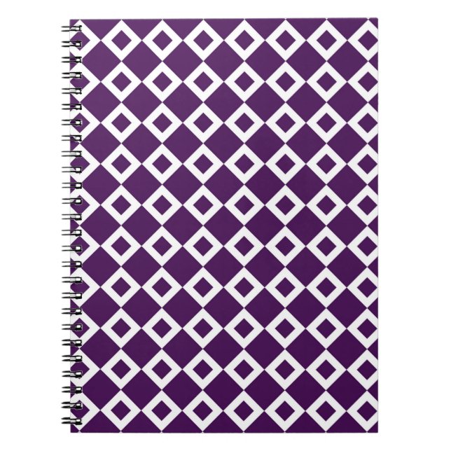 Purple and White Diamond Pattern Spiral Notebook (Front)