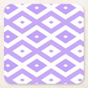 Purple and white diamond pattern square paper coaster