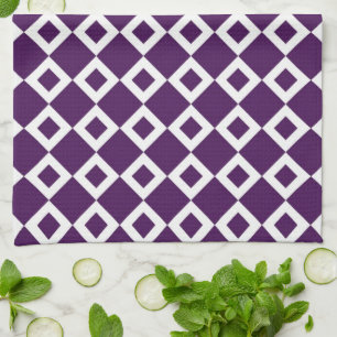 Purple and White Diamond Pattern Tea Towel